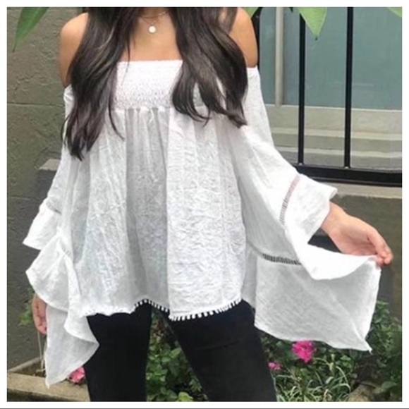 Haute Ellie Tops - LAUREL-Cotton Curved Hem Off Shoulder Top